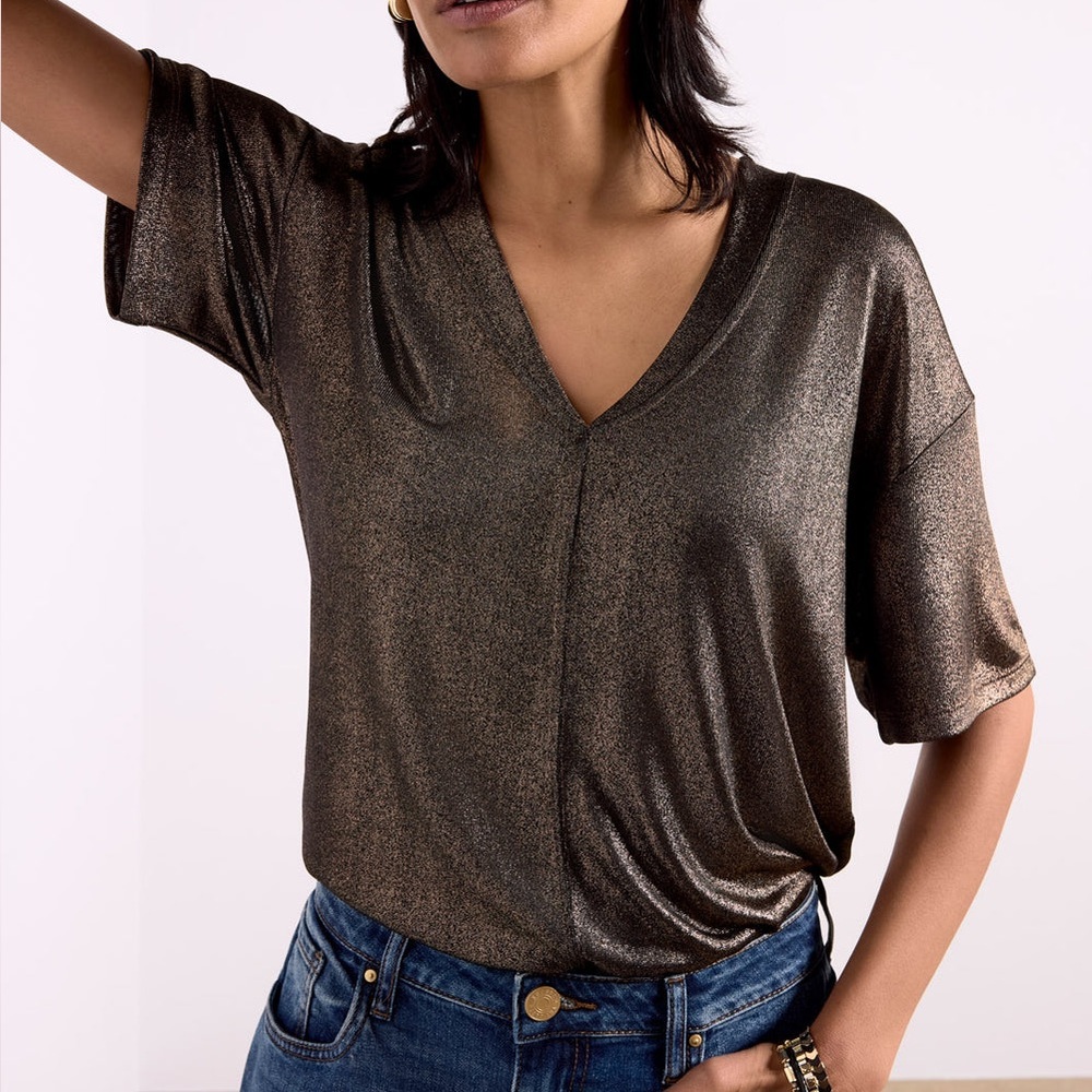 Metallic V-Neck Women's Top